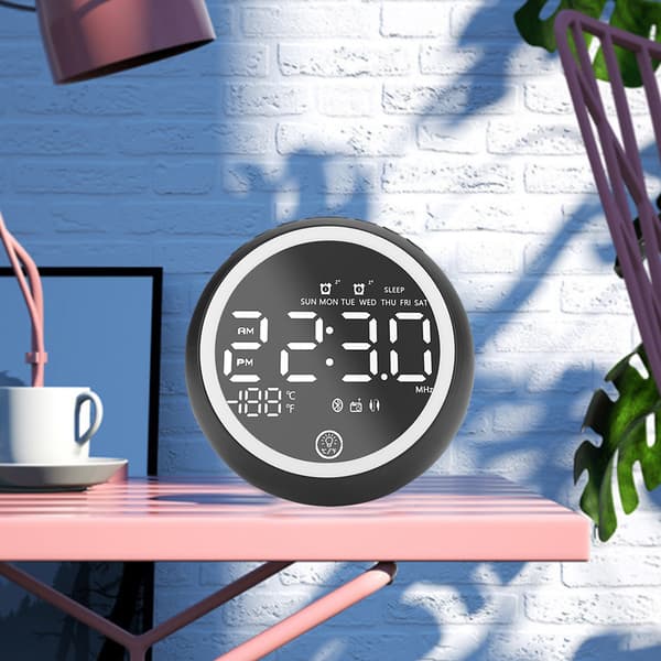 Multifunktionel Dobbelt USB Bluetooth 5.0 Håndfri Højttaler med Temperaturdisplay 110-240V
