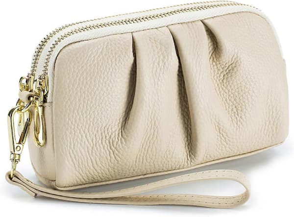 Håndledstaske Ægte Læder Håndledspung Til Kvinder | Rynket Clutch Design, Stilfuld Håndledstaske Milkshake White
