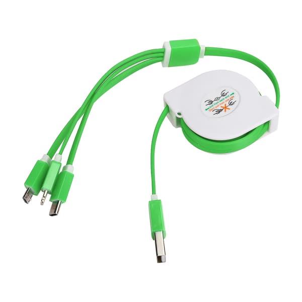 3 i 1 USB Udtrækkeligt Opladerkabel til IOS Type C Micro Port Grøn