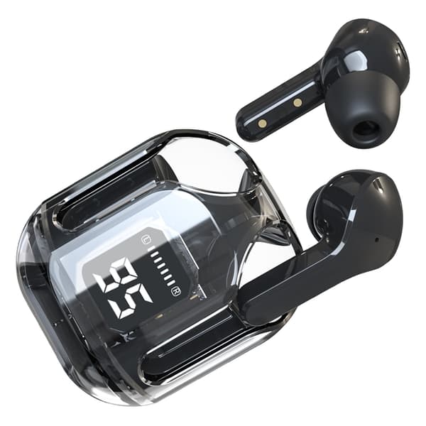 Trådløse Bluetooth-øretelefoner Transparent Støjreducerende HiFi Stereo Touch Control Sort