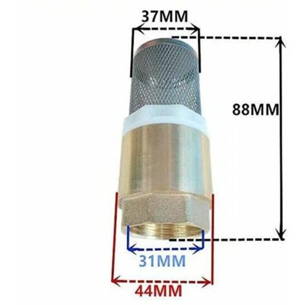 Takaiskuventtiilin siivilä - ruostumattomasta teräksestä valmistettu siivilä ja yksisuuntainen venttiili / takaiskuventtiili / pumppu takaiskuventtiili 88 x 37 mm