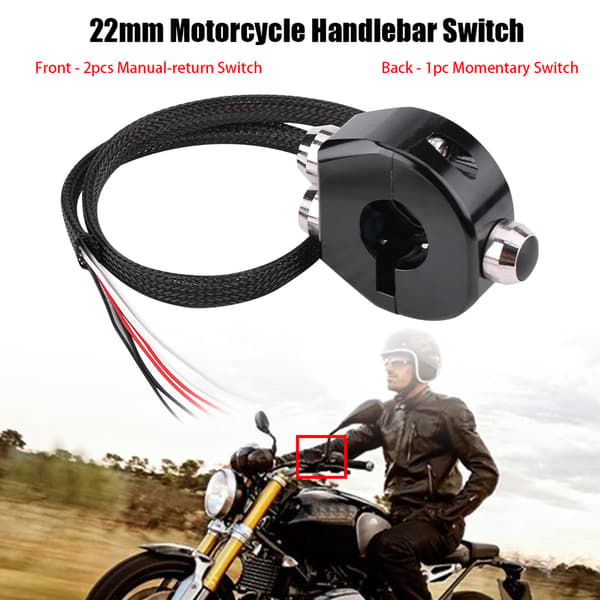 CNC Aluminium Legering 22mm Motorcykel Styr Momentary Latching Switch Reset Knap Sort