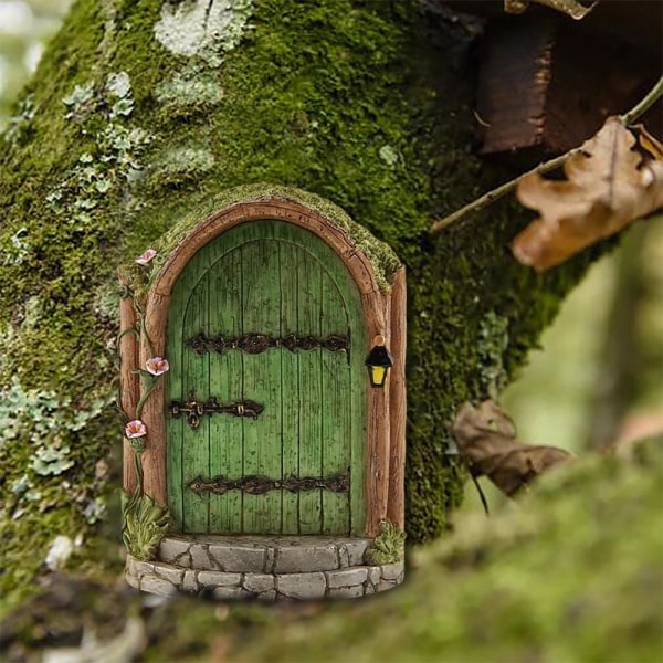 Miniatyr Pixie Elf Fairy Door Träd Trädgård Fönsterdörr Jul