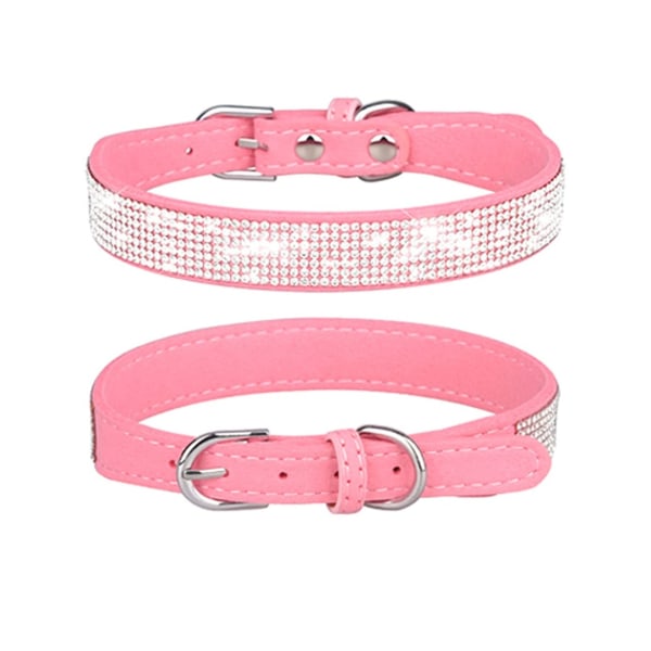 Small dog collar, glitter suede leather adjustable collar, pink dog collar, cat collar, dog collar with rhinestones (sma