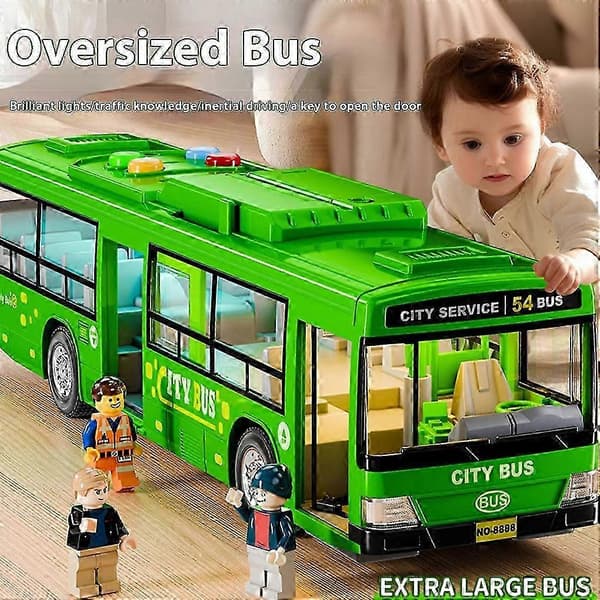 ABS Stor Bus Legetøj, ABS Materiale, Med Belysning Musik, Åbne Døre, 28.5*7.5*6.5cm, Flere Farver green