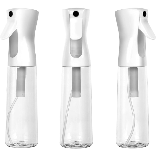 Continuous Spray Water Bottle, Hair Mist Sprayer, White, 12oz, 3-Pack, 355ml, Ultra Slim, Solvent & BPA Free Clear Plast