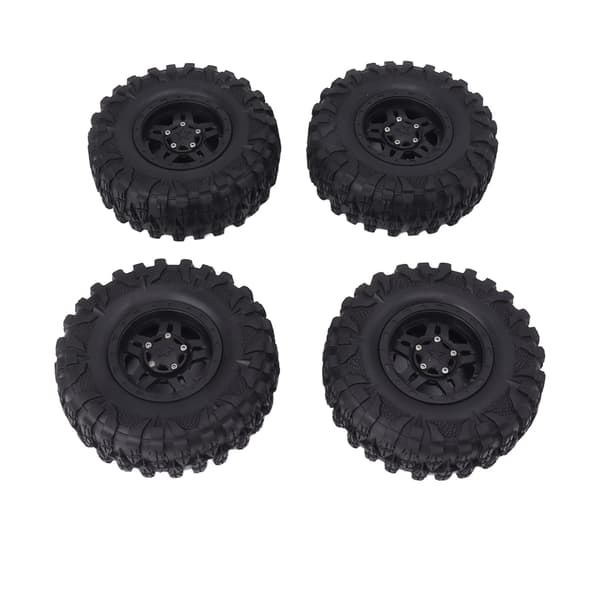 4 stk. 2,2 tommer sorte gummi RC-bildæk med plastikfælg 12 mm sekskant slidstærk nem installation