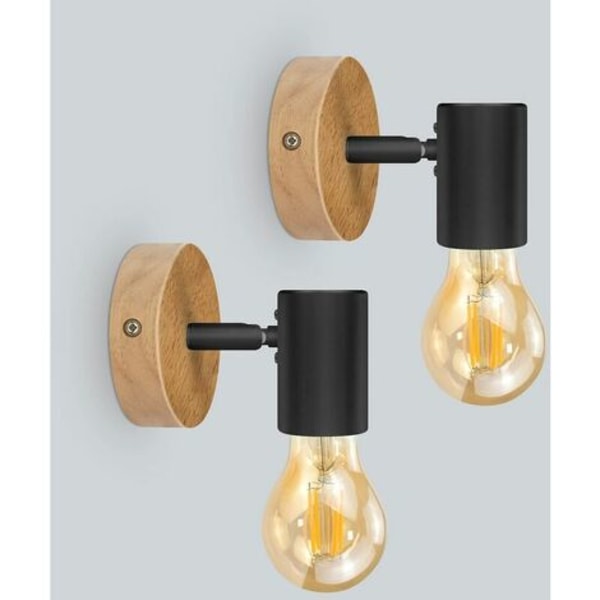 Retro vägglampa, set med 2 inomhus träväggspotlight E27 sockel, industriell justerbar vägglampa för sovrum, vardagsrum