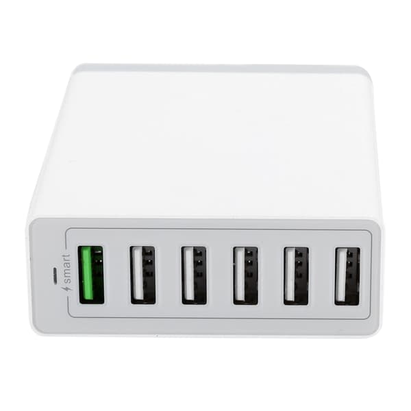 6-porters USB-reiselader Multifunksjonell Hurtiglading 100-240V EU Hvit Effektiv Beskyttelse