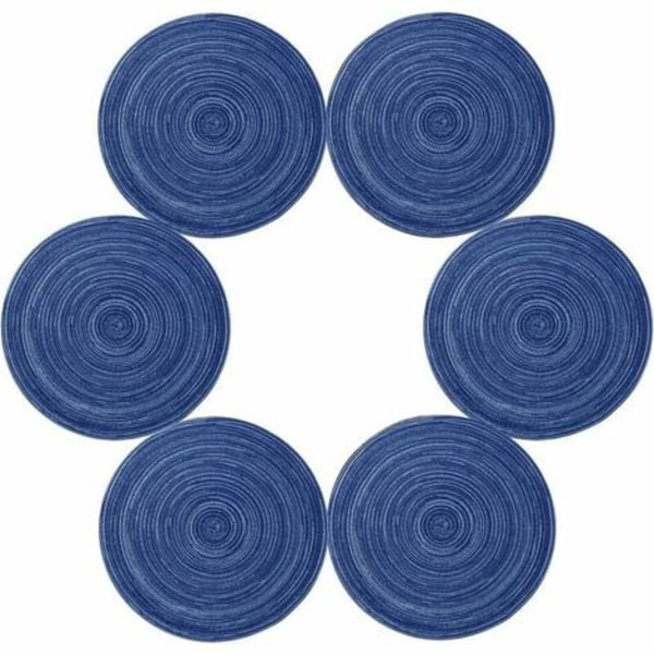 Set of 6 Washable Braided Cotton Placemats Heat Resistant Non-Slip 35x35cm Round(Round,Blue)