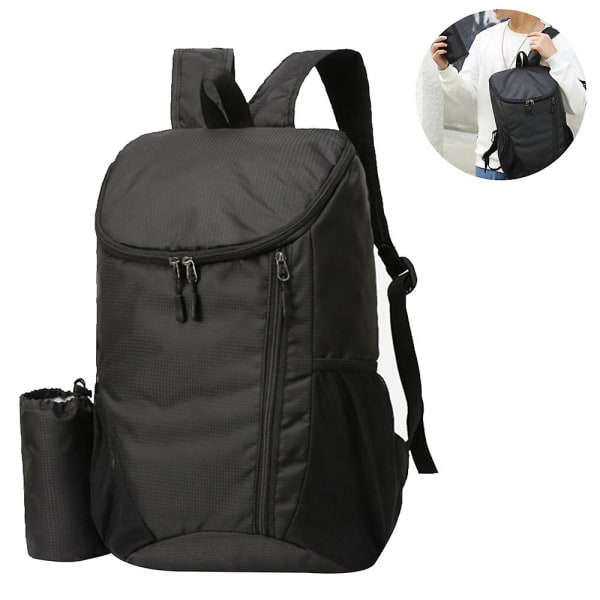 1 stk 20l letvægts pakkebar rygsæk, lille sammenfoldelig vandrerygsæk Dagspakke til rejsecamping udendørsferie Black