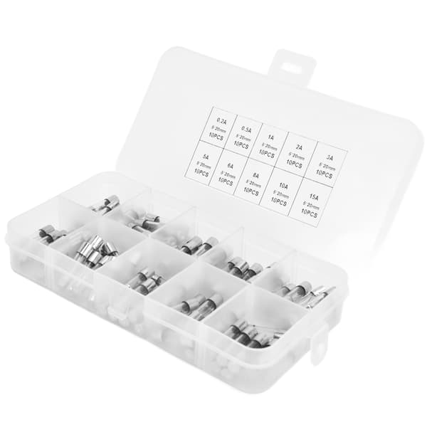 100 st Snabb Glas Säkring Set 0.2A 0.5A 1A 2A 3A 5A 8A 10A 15A 20A Skyddskit