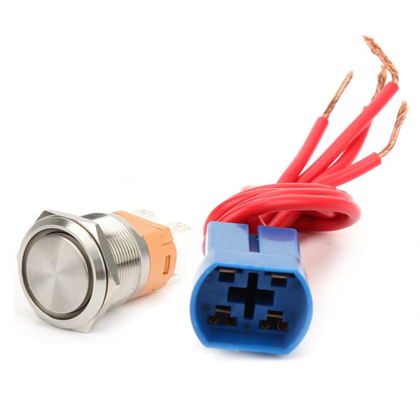 22mm 20A 250V AC Tryckknapp Flat Head Metall Självlåsande 4-Pin Socket