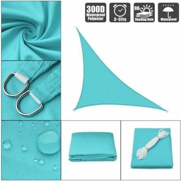 Garden Swimming Pool Waterproof Shade Sail Triangle Solar Cloth Parasol Blue 3x3x3M