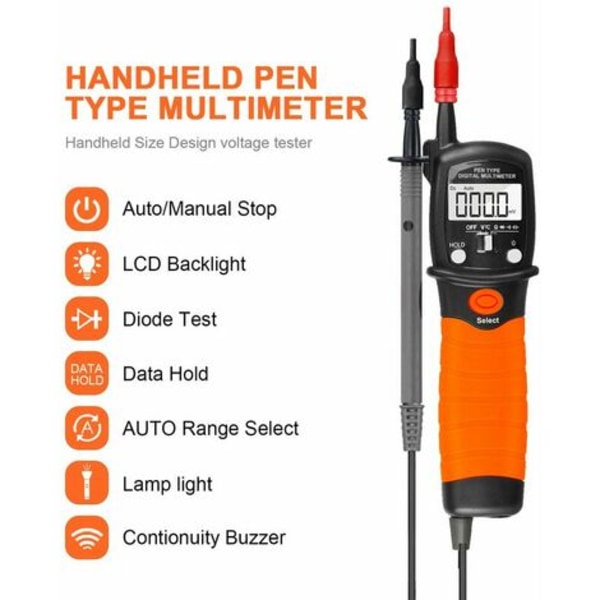 Multimeter, Elektrisk Tester, Digital Pen Multimeter, Multimeter, AC/DC Spændingsmåler Modstandstester 2000 tæller til Mea