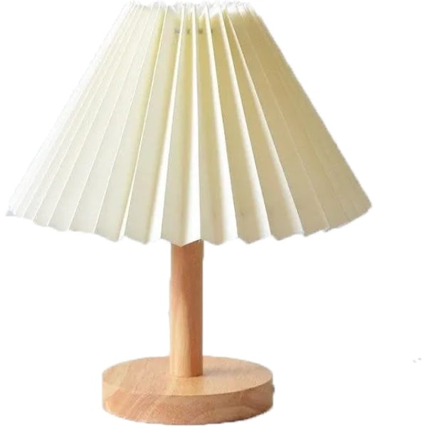 Retro plisseret natlys med fjernbetjening, bordlampe til soveværelse dekoration, paraplyformet sengelampe (hvid lampeskærm, direkte stik 220V [varmt lys]