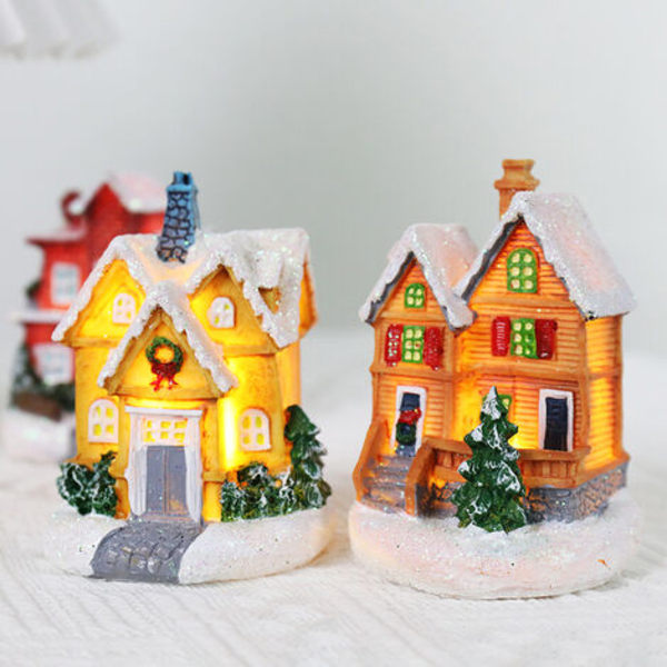 Luminous And Anime Christmas Village, Led Miniature Christmas Village House, Christmas Village Decoration, Colored Resin