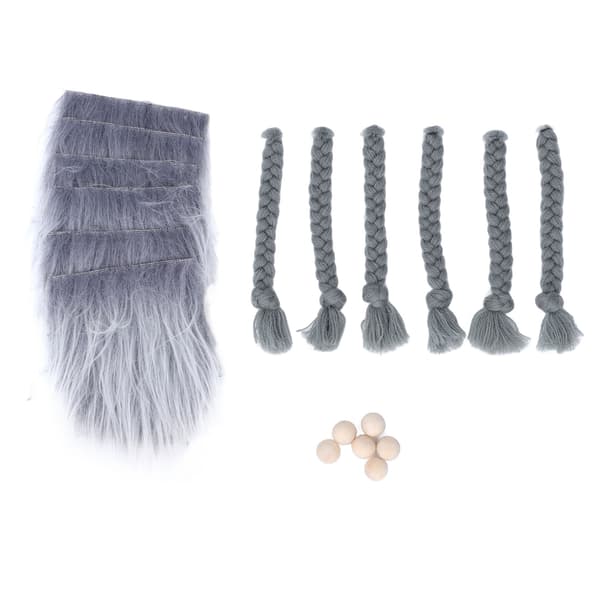 18 STK Forhåndskuttet Nissebart Fluffy Grå Kostymeflettebart med Trekuler for DIY Håndverkspynt