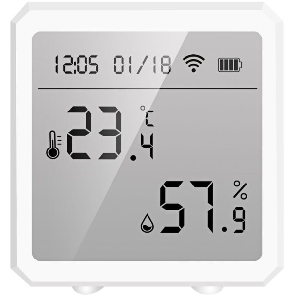 WiFi temperatur- og fugtighedssensor, smart hjem, dato, nummer, mobiltelefon (hvid temperatur- og fugtsensorbatteri)