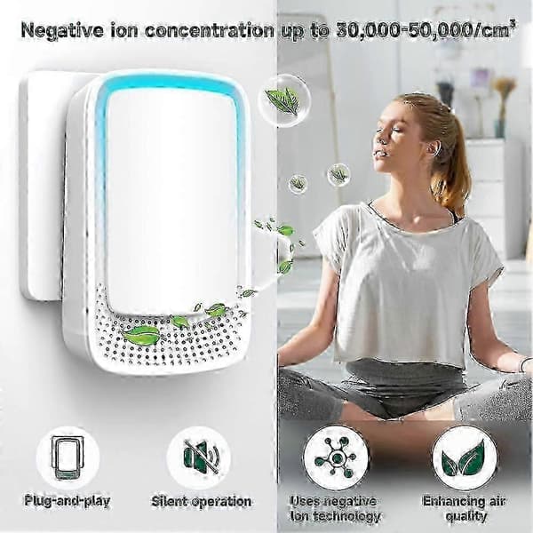Luftjonisatorer för hemmet 3-pack, negativ jongenerator, tyst luftfräschare för sovrum, kontor, kök, M White - EU Plug