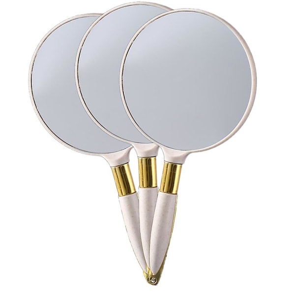 Håndspejl, håndholdt spejl med håndtag, high-definition retro makeup spejl Beauty dressing Bærbar håndbagage Beige