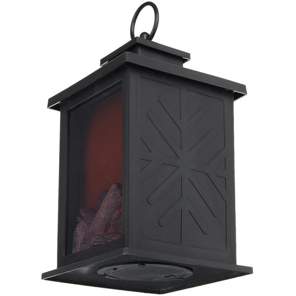 Realistic Decorative Fireplace Lantern Battery Powered Dining Table Indoor/Outdoor Fireplace Lighting, 1 Piece, Black, H