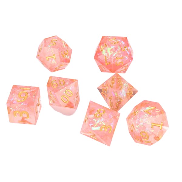 7 stk. Pink Resin Polyhedral Terningesæt Klare Tal til Rollespil Brætspil