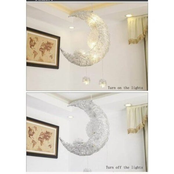 Creative Moon And Stars Fairy LED Pendant Lamp Chandelier Ceiling Light Kids Children Bedroom Decoration (Warm White Lig