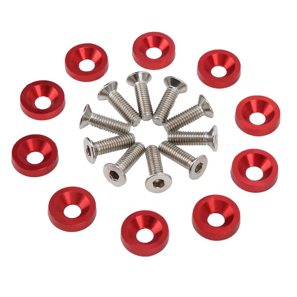 10 Set Bilmotorrum Styling Kit M6 Motorhuvsbultar Röda Brickor Modifiering Underhåll