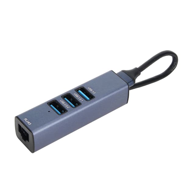 USB 3.0 til Ethernet-adapter 4 porter 100 Mbps 5 Gbps aluminiumslegeringshub for bærbar PC, stasjonær PC, nettbrett