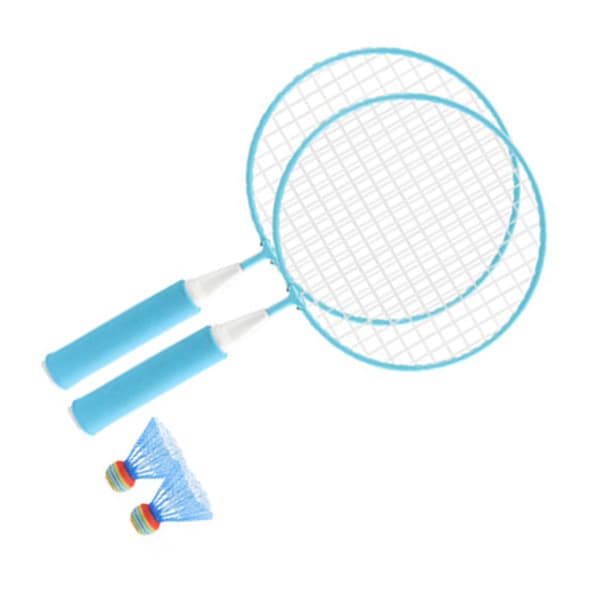 Børnebadmintonketsjersæt med 2 bolde, blødt skridsikkert greb, stort net, blå