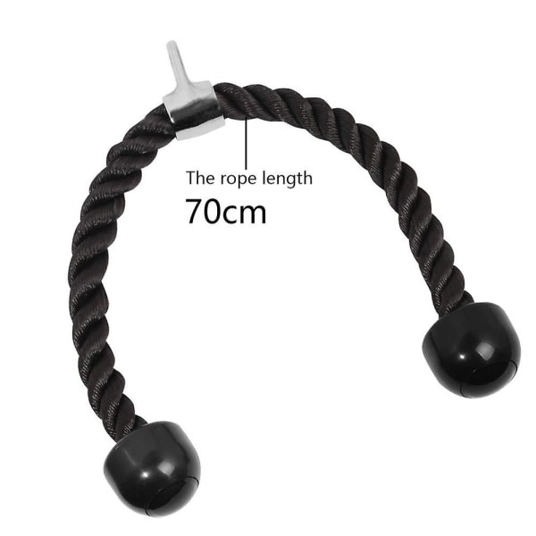 Tricep-repkabel, enkelgrepp och tricepsrep för tillbehör till träningsmaskiner med karbinhake Black Double-ended rope 70cm