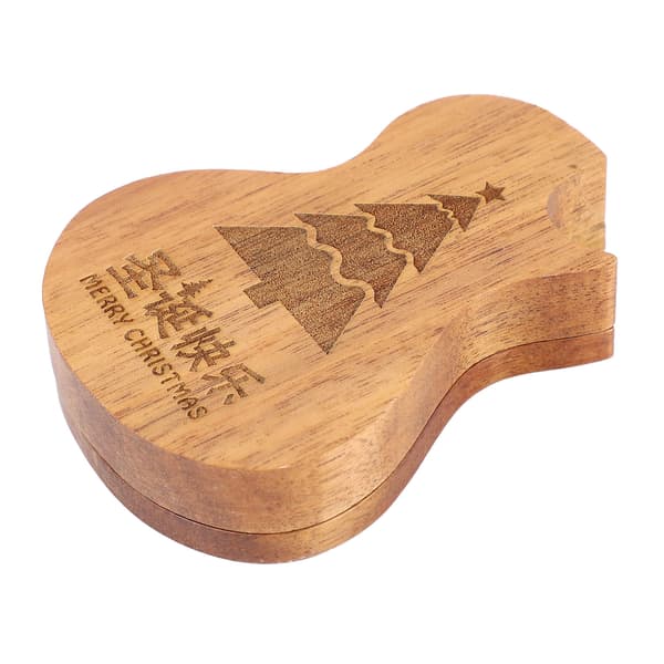 Gitarrplektrumbox Bärbar Multifunktionell Gitarrformad Träplektrumhållare Fodral L827 Kaskad Julgran