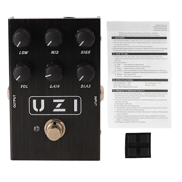 Elgitarr Effekter Drive Pedal Effektor Simulerar Gitarr Distortion och Overdrive Effekter AN 35 Svart