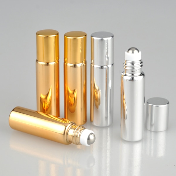 7 st påfyllningsbara parfymflaskor i glas, eterisk olja, rollerflaskor, bärbara lätta tomma roll-on-flaskor för resor, 10 ml, gyllene