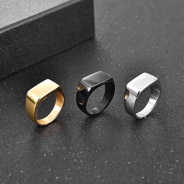 Hip Hop Punk Square Jewelry Stainless Steel Ring Black Gold Silver Waterproof Jewelry Accessories Men Gift Gold No. 7 Gold