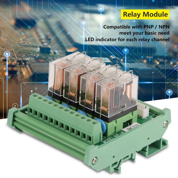 12V DC 4-kanals 16A strømrelémodul DIN-skinnefeste
