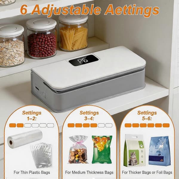 Mini Bag Sealer Mini Sealer Machine With Cutter And Magnet, Led Power Indicator, 6 Adjustable Portable Plastic Bag Sealer For Potato White