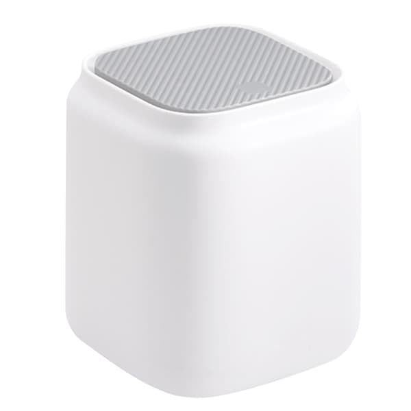 Mini søppelbøtte med lokk for skrivebord, kontor, hjem, soverom, studierom, hvit