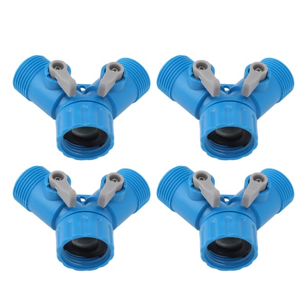 Hane Y Splitter 2 Vejs 2 Ventiler Haveslange Connector EU Standard Blå 4 stk