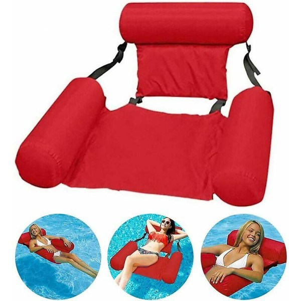 Svømmebassin Hængekøje Flydende Lounge Chair Oppustelig Pool Stol Sammenfoldelig Flydende No Foam Board Rød