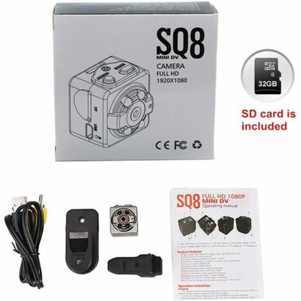 Mini spy camera 1080P with infrared night vision motion detection (black) -