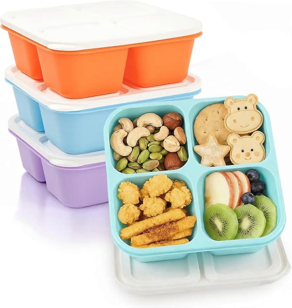 Bento Box Adult Lunch Box - 4-pack, 4-Compartment Snack Containers Reusable Lunch Boxes Stackable BPA-Free Lunch Containers for Home, Work Orange, Purple, Green, Blue