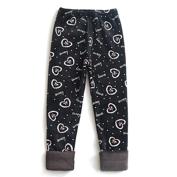 Fleeceforede leggings til piger, søde print, slank pasform, sorte termobukser til efterår og vinter 150 cm 59,06 tommer