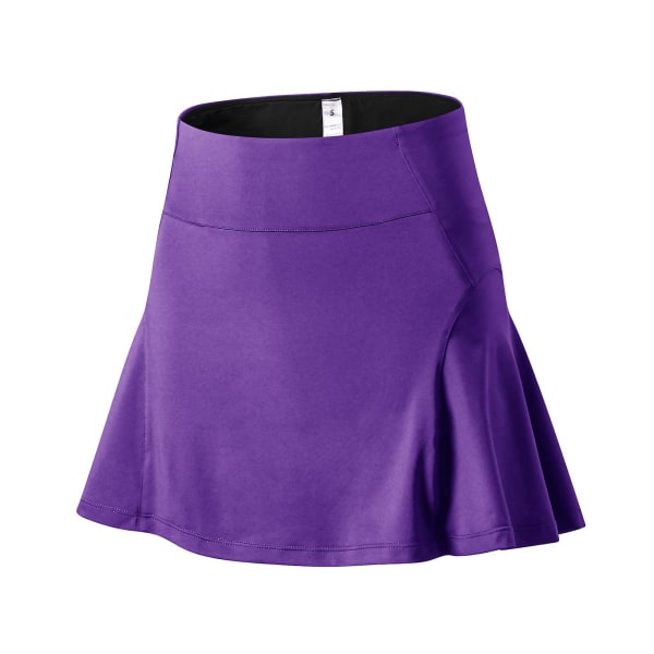 Damesport kort nederdel Løs falsk todelt anti-kig og hurtigtørrende løbefitness culottes tennisnederdel Purple L