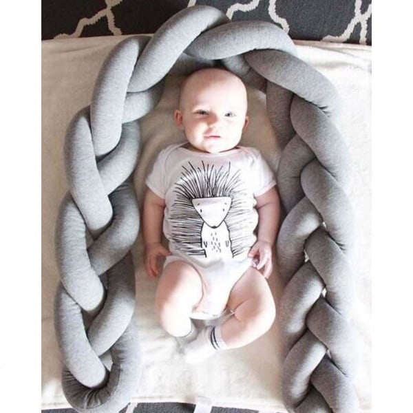 Spjälsäng Bumper, Baby Cot Bumper, Snake Bed Spjälsäng Bumper Baby Vävkantsskydd Skyddshuvuddekoration för baby (grå, 100 cm),