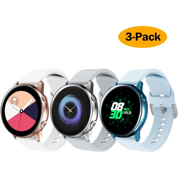 Silikoniranneke, joka on yhteensopiva Samsung Galaxy Watch 3 41 mm rannekkeen / Active ranneke 40 mm / Active 2 ranneke / Galaxy Watch 42 mm rannekkeen, naisten miesten pehmeä silikoni