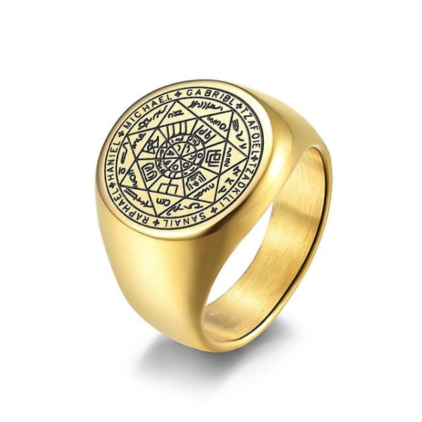 Nyckeln till Salomons ringar rostfritt stål Sigillen för de sju ärkeänglarna Ringamulet hane titan stål smycken M4 Gold