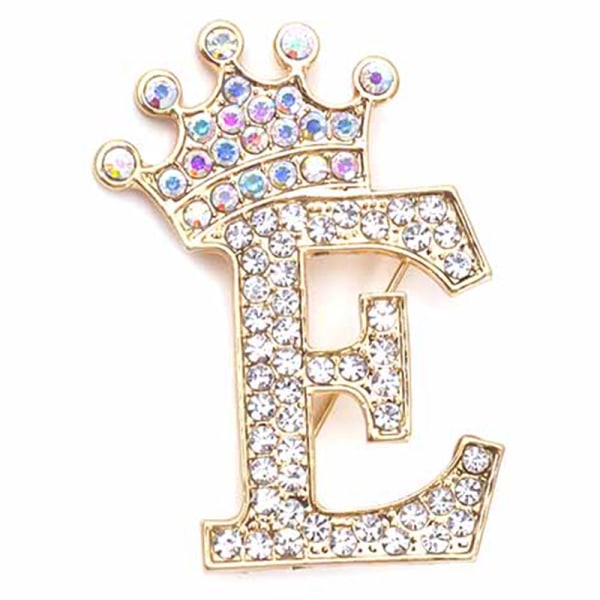 Fashion Crown 26 inledende bokstäver A til Z Crystal Rhinestone Broo Gold-E