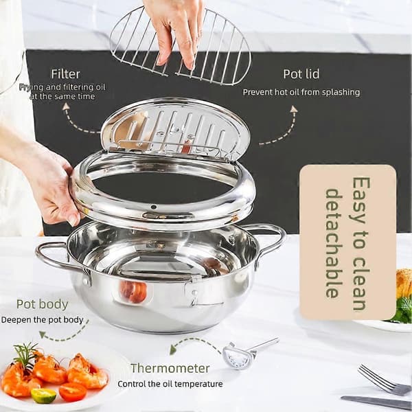 20 cm dyp frityrgryte multifunksjonell frityrgryte for pommes frites 2.2L